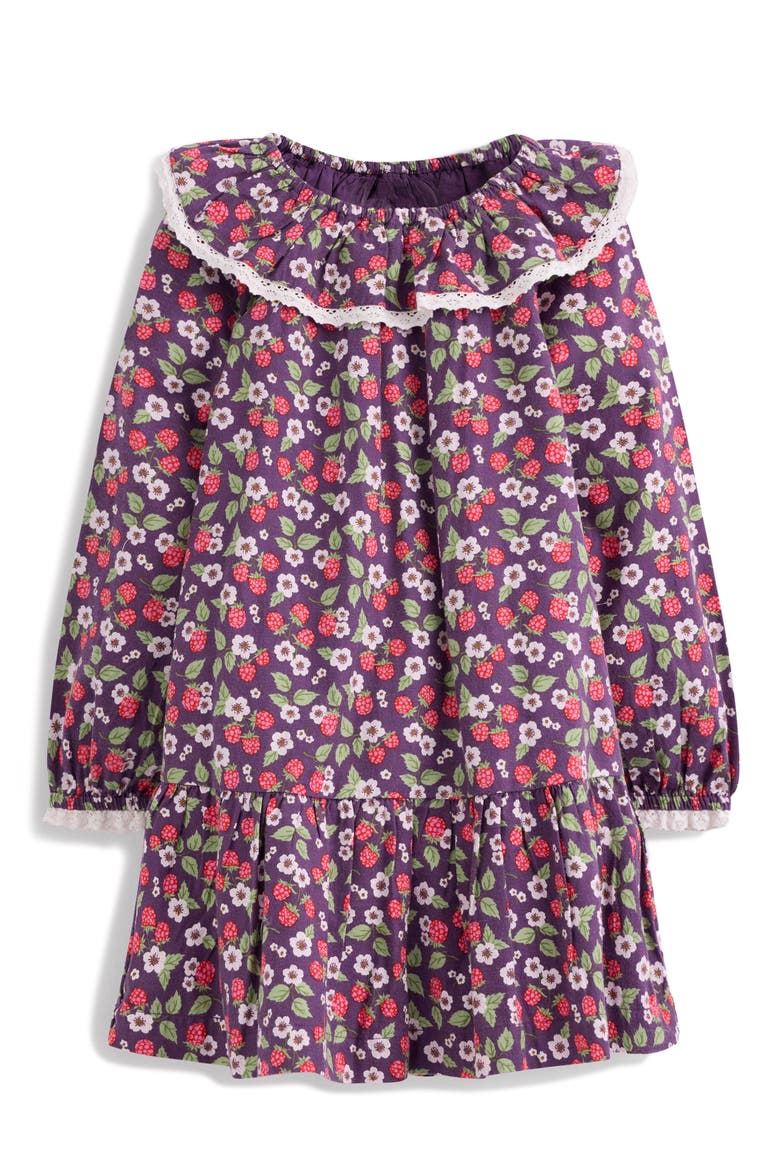Kids' Berry Print Long Sleeve Cotton Ruffle Collar Dress, Main, color, PURPLE VINTAGE BERRY