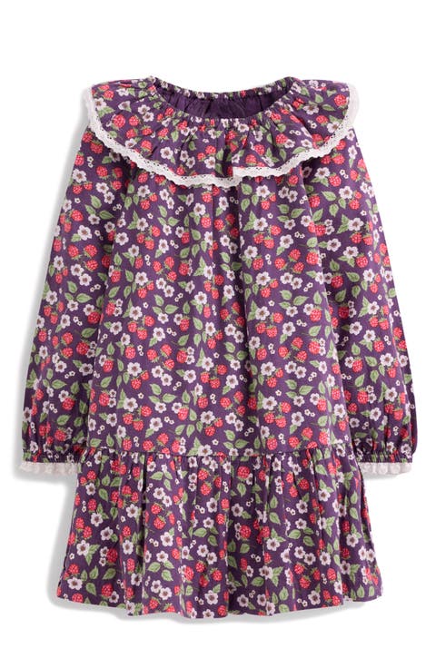 Kids' Berry Print Long Sleeve Cotton Ruffle Collar Dress (Toddler, Little Kid & Big Kid)