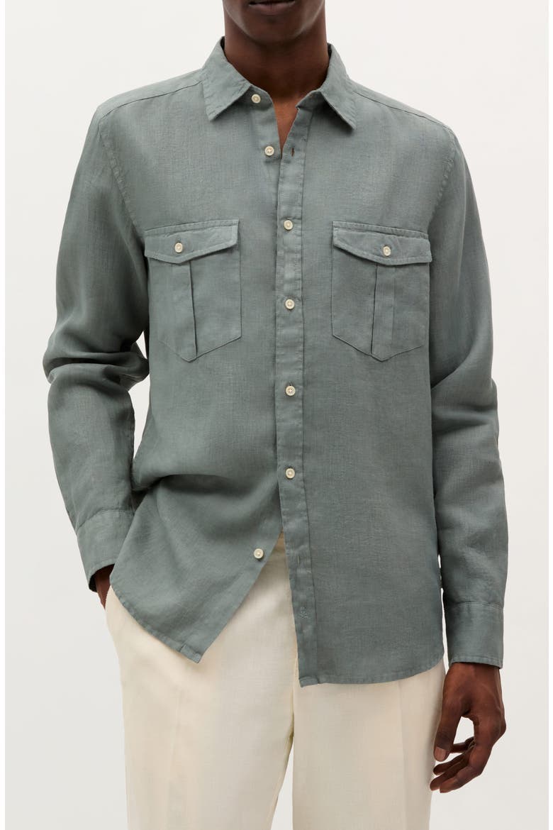 Country Linen Pockets Shirt, Main, color, Green