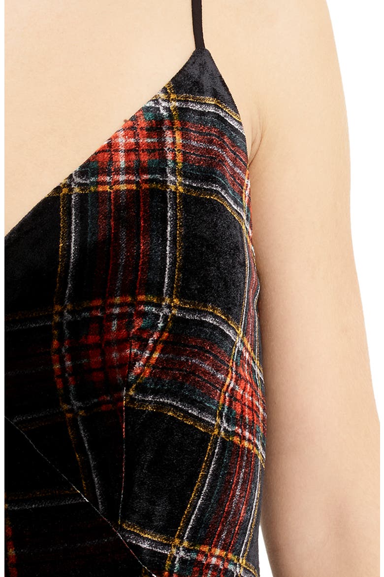 Spaghetti Strap Midi Dress in Velvet Stewart Tartan, Alternate, color, RED GREEN MULTI