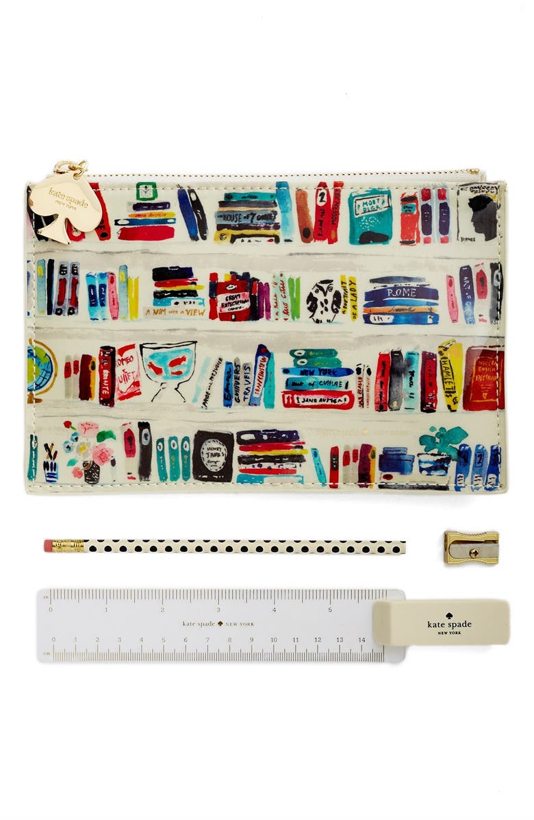 Kate Spade New York bookshelf pencil pouch set, Main, color, 