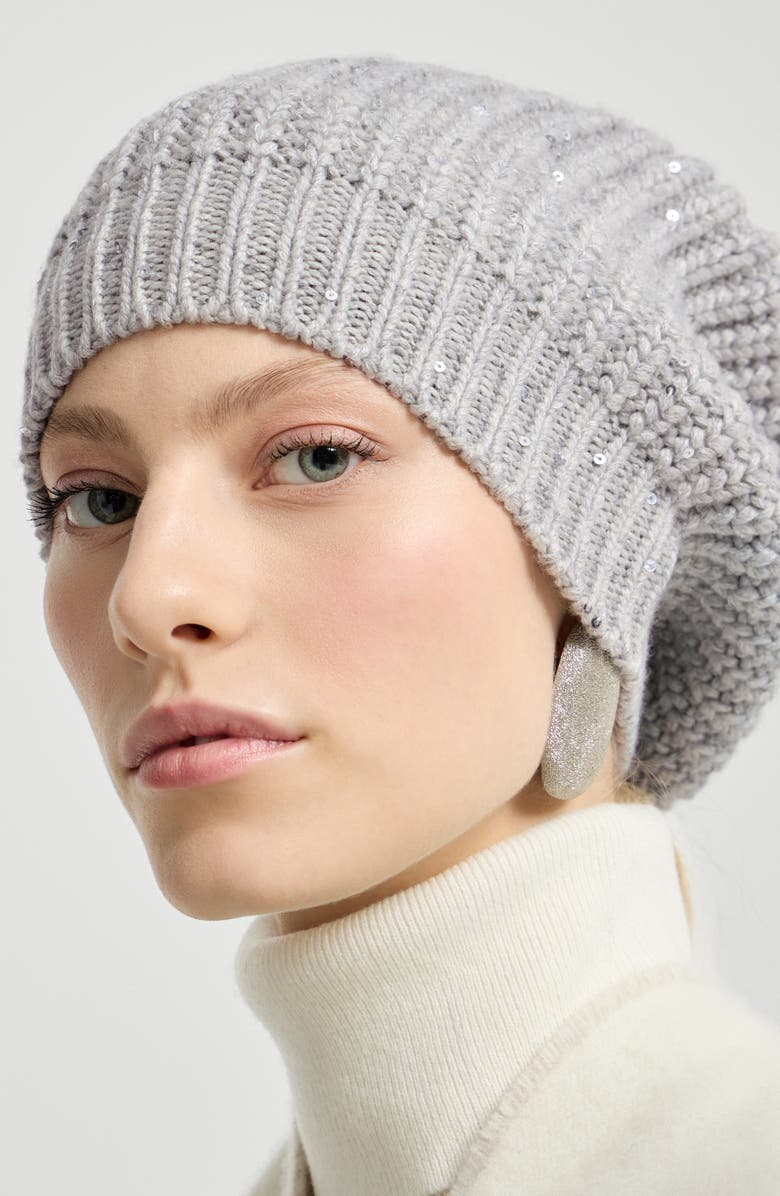 Brunello Cucinelli Cashmere and silk beanie, Alternate, color, Light Grey
