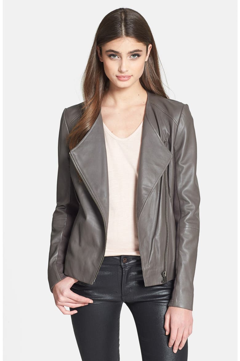 Collarless Leather Jacket, Main, color, TAUPE- DUSK
