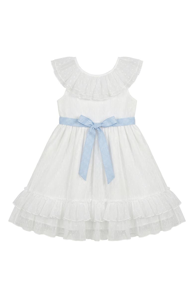 Pippa & Julie Kids' Ruth Clip Dot Chiffon Dress, Main, color, White/ Blue