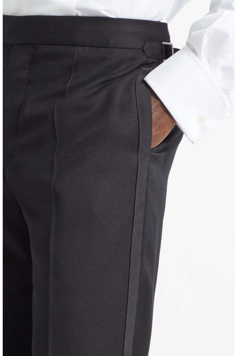 Pleated Black Wool Tuxedo Pants, Alternate, color, BLACK