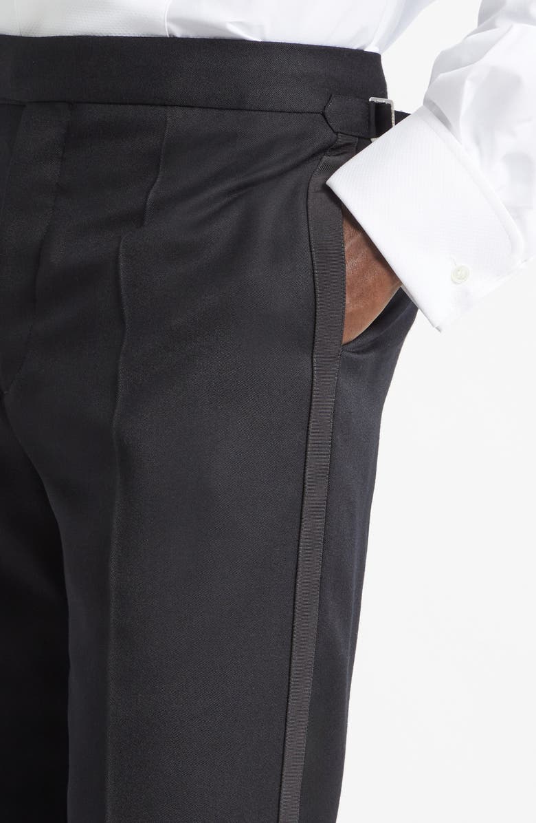 JW Anderson Pleated Black Wool Tuxedo Pants, Alternate, color, Black
