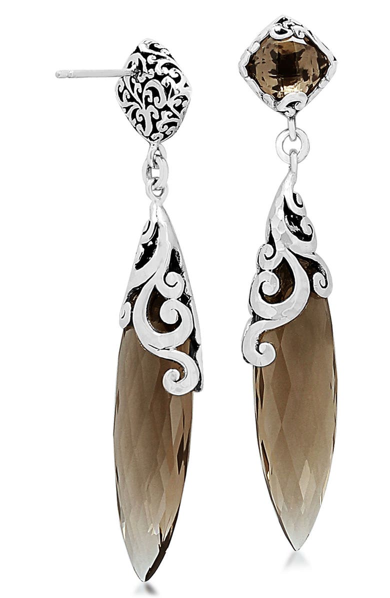 Lois Hill Sterling Silver Scroll Smoky Quartz Drop Earrings, Main, color, 