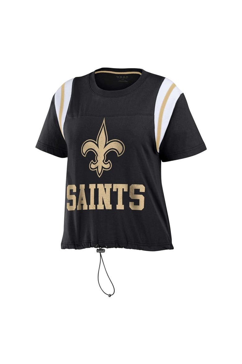 Women's WEAR by Erin Andrews Black New Orleans Saints Cinched Colorblock T-Shirt, Alternate, color, Black