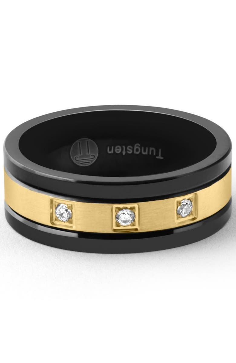 Bliss Diamond Men's Black & Gold Plated Tungsten 8mm Lab Grown Diamond Wedding Band, Main, color,