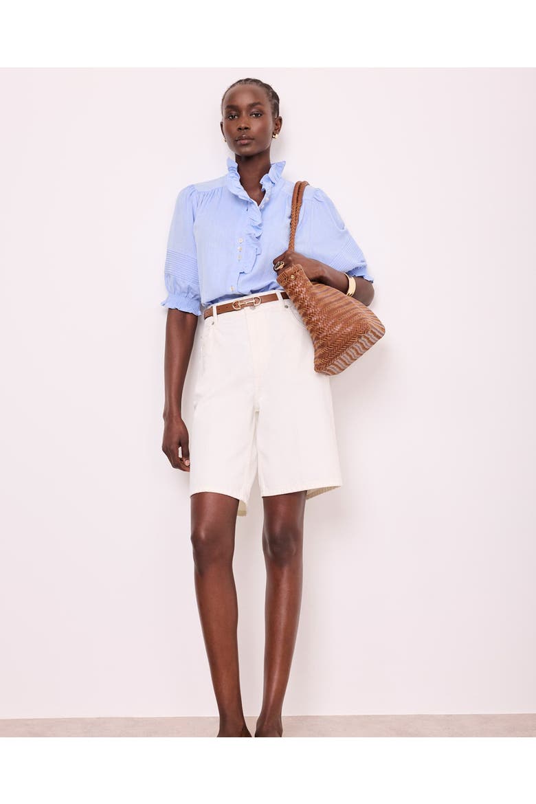 Cotton Chambray Ruffle Blouse, Alternate, color, Blue