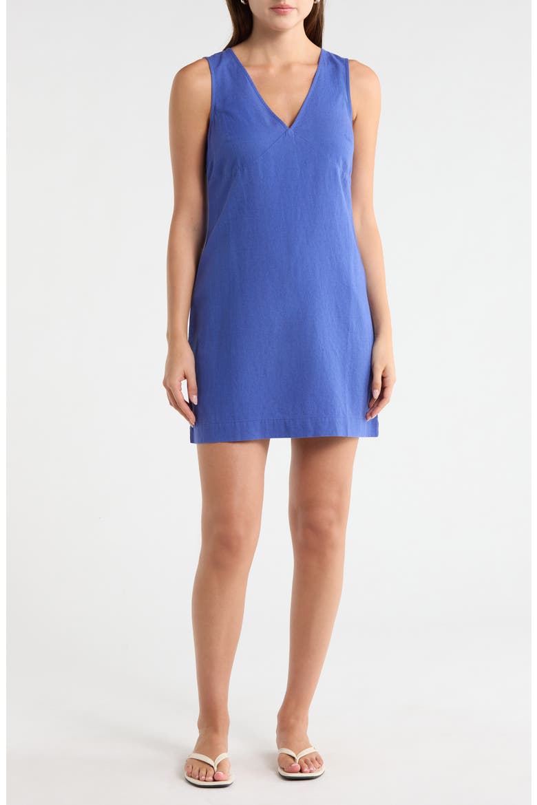 Marina Linen Blend Minidress, Main, color, BLUESTONE