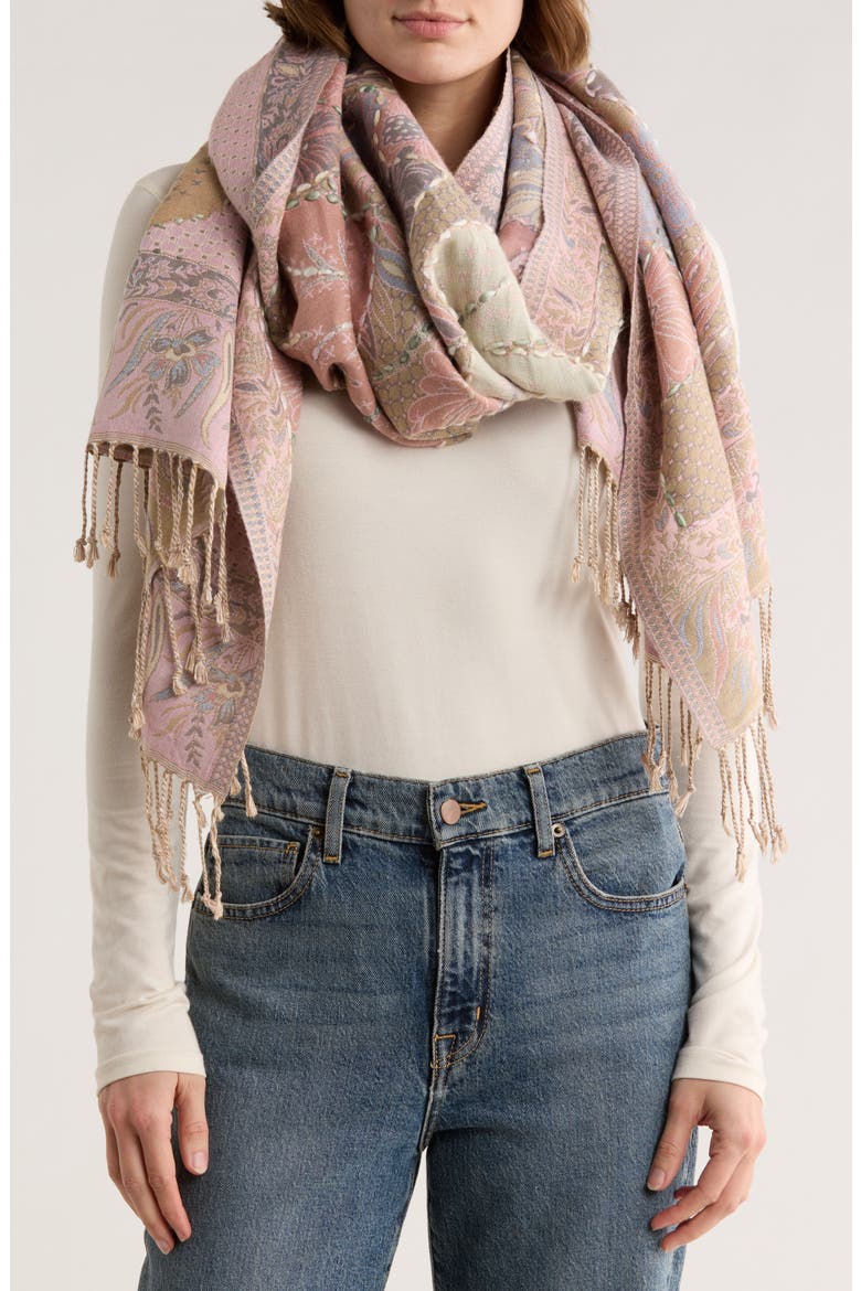 Floral Jacquard Embroidered Scarf, Main, color, LILAC