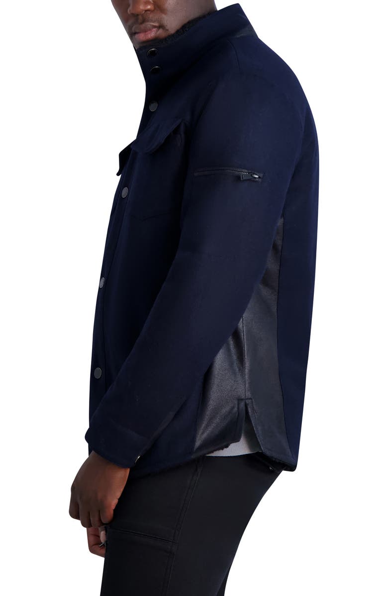 KARL LAGERFELD PARIS Fleece Lined Wool Blend Shirt Jacket, Alternate, color, Navy