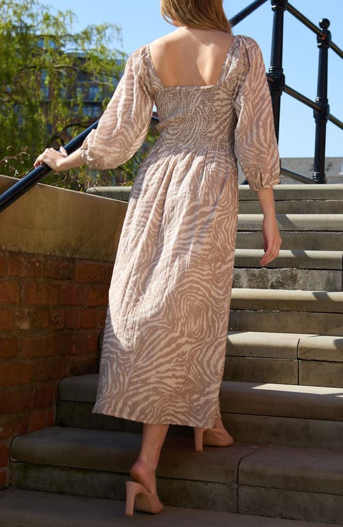 Lily And Lionel Lauren Shirred Bodice Banana Print Maxi Dress In Brown
