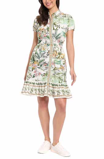 London Times Puff Sleeve Linen Blend Dress