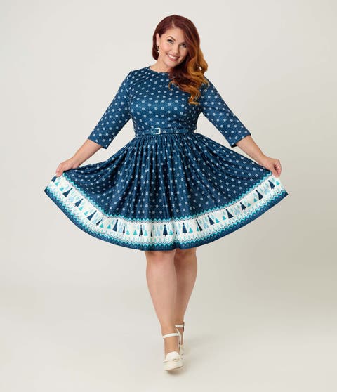 Plus Size Boat Neck Belted Stephanie Fit & Flare Dress