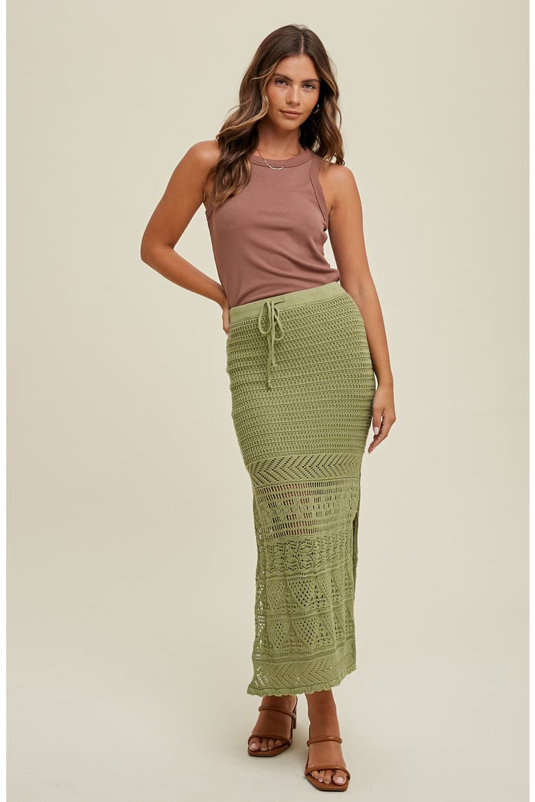 Open Stitch Drawstring Cotton Midi Skirt, Alternate, color, OLIVE