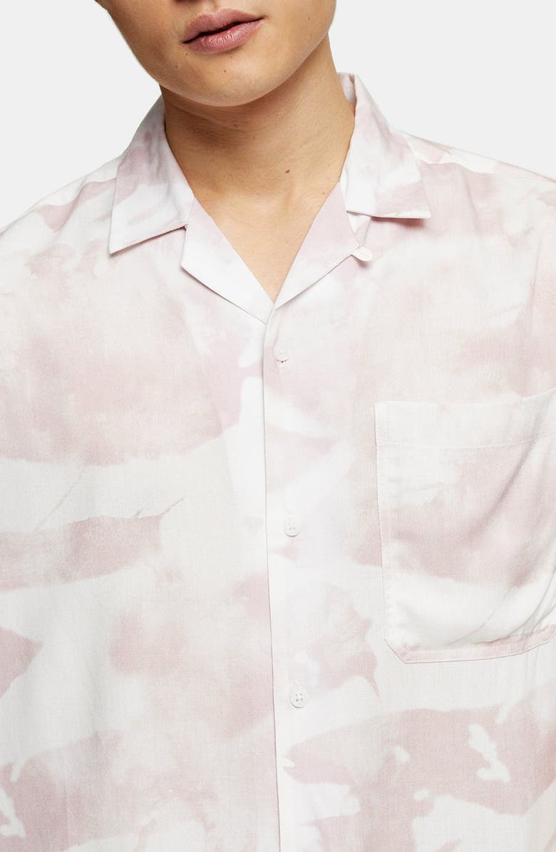 Topman Mist Slim Fit Print Short Sleeve Button-Up Shirt, Alternate, color, 