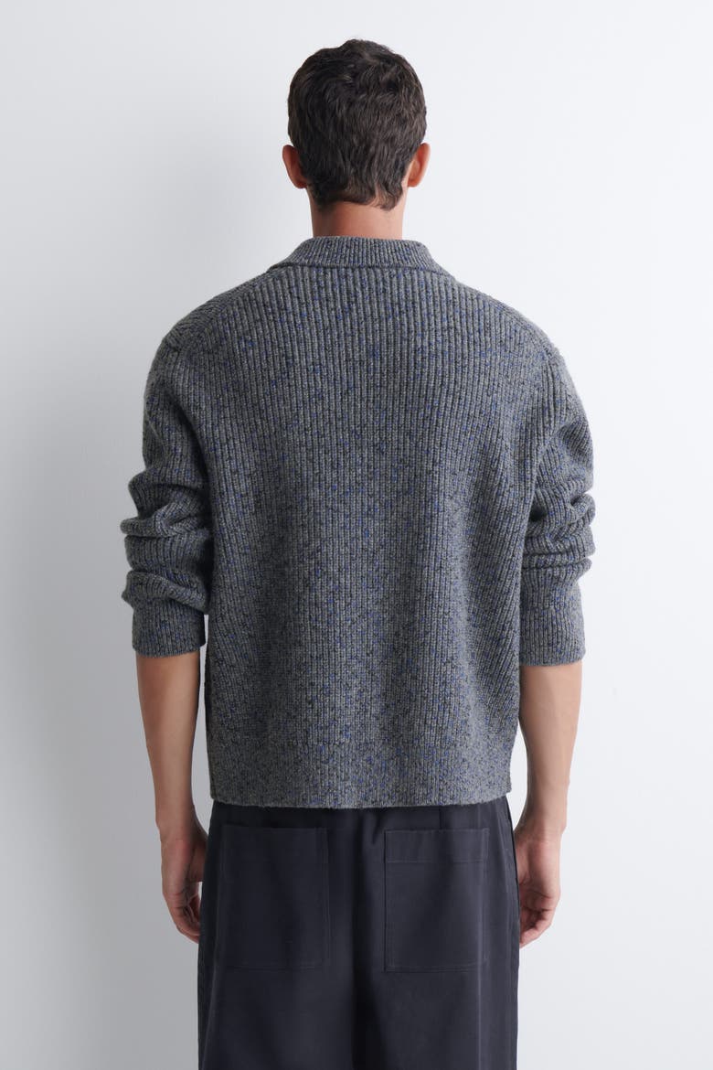 Donegal-effect Wool-cotton Polo Sweater, Alternate, color, GRAY / COBALT