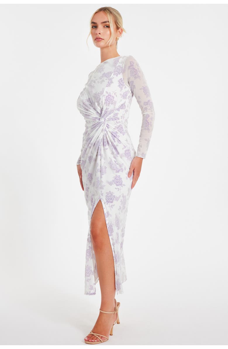 QUIZ Flocked Mesh Floral Maxi Dress, Alternate, color, Lilac