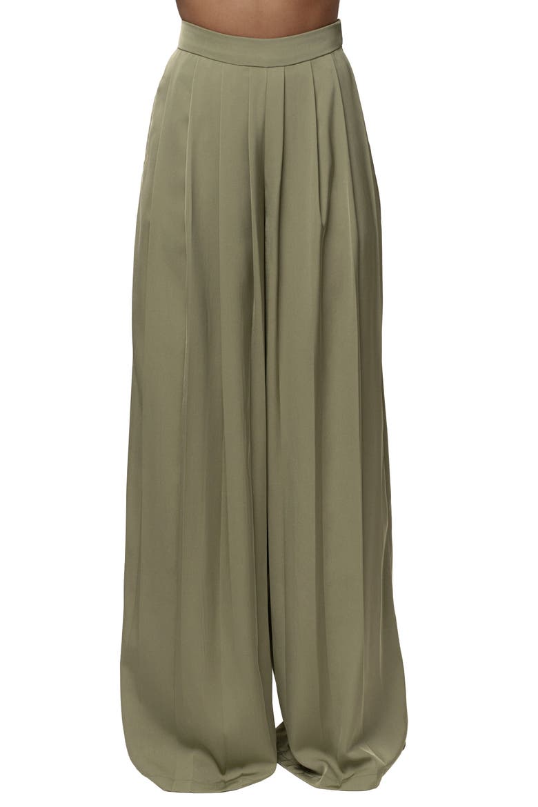 Clara Wide Leg Pleated Trousers, Main, color, Olive