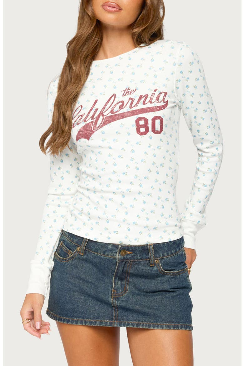 Cali Floral Ribbed Graphic T-Shirt, Main, color, WHITE-AND-BLUE