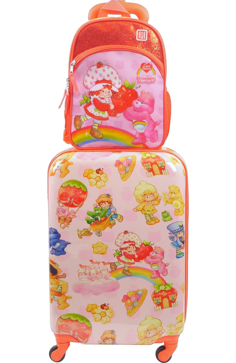 FUL CARE BEARS Strawberry Shortcake and Care Bears 2-Piece Travel Set 21" Suitcase & 13" Backpack, Main, color, Red