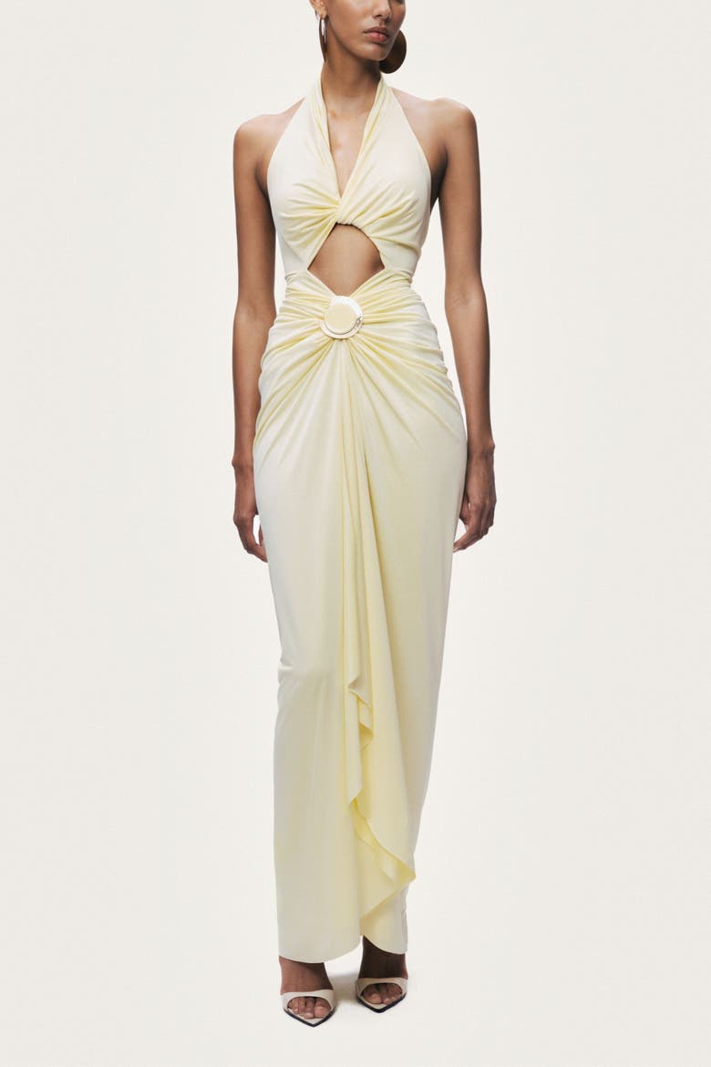 Cut-Out Halter Maxi Dress, Main, color, Yellow