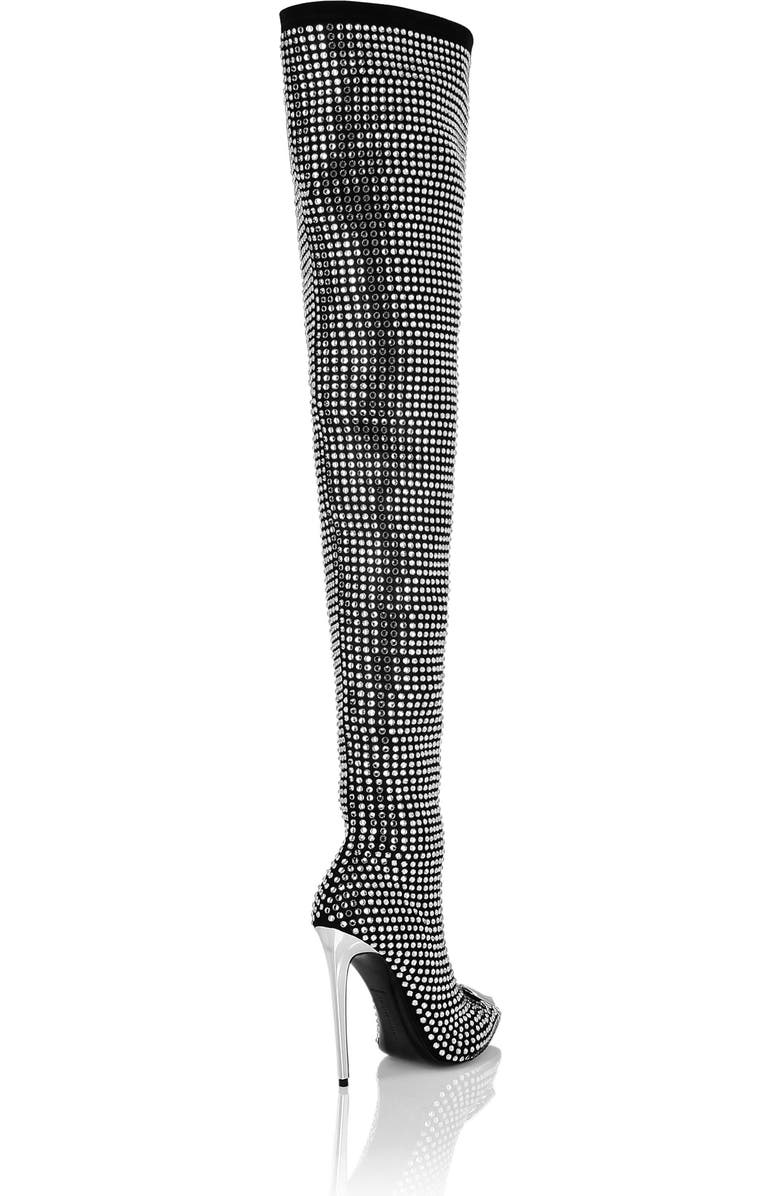 PHILIPP PLEIN Suede Strass Boots Hi-Heels Overknees Gothic Plein Women, Alternate, color, Black/Crystal