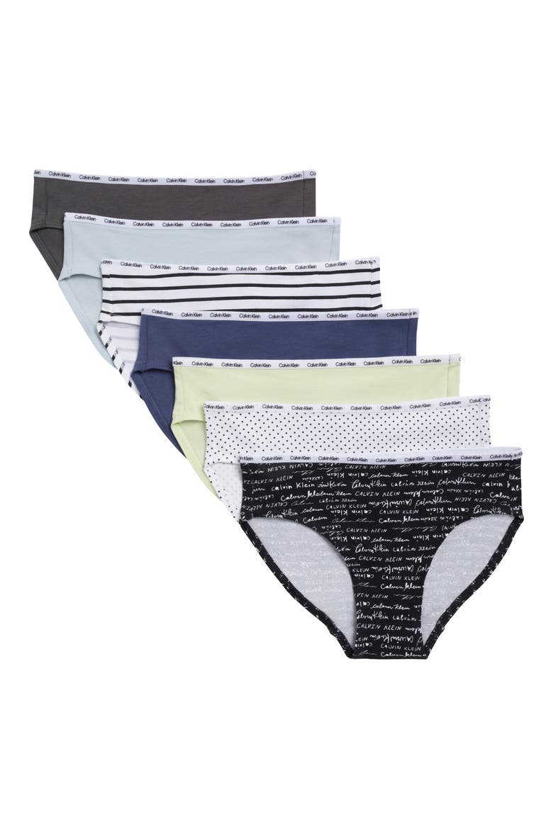 Kids' 7-Pack Cotton Stretch Bikinis, Main, color, GREEN/ BLUE/ BLACK MULTI