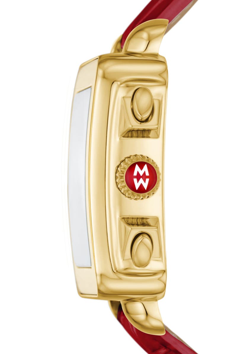 MICHELE Deco Sport Chronograph Leather Strap Watch, 34mm x 36mm, Alternate, color, 