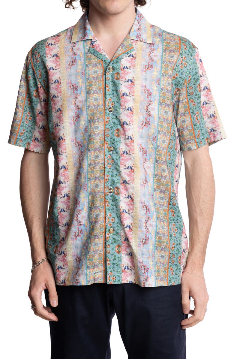 PAISLEY & GRAY Abstract Print Camp Shirt, Main, color, Pink Green Floral Multi