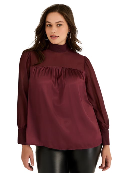 Satin Mockneck Blouse (Plus Available)