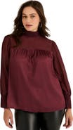 June + Vie Satin Mockneck Blouse