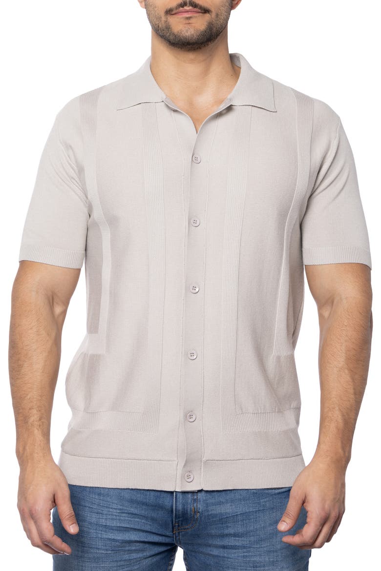 Textured Short Sleeve Button-Up Sweater, Main, color, OATMEAL