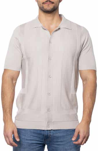 Spring + Mercer Textured Short Sleeve Button-Up Sweater