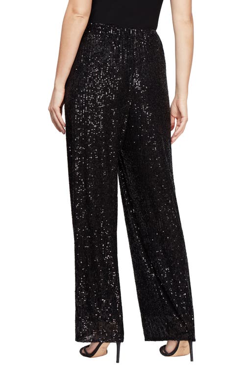 Alex Evenings Sequin Straight Leg Pants In Black