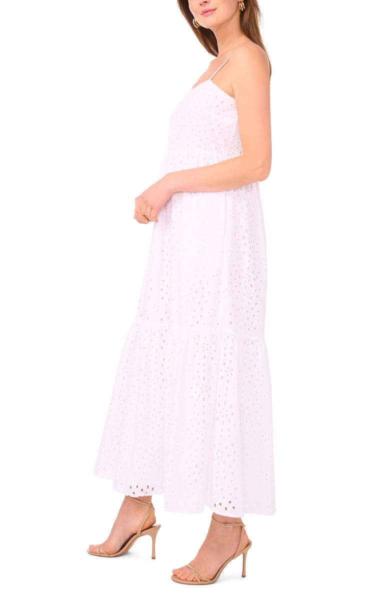 CeCe Eyelet Cotton Midi Sundress, Alternate, color, Ultra White