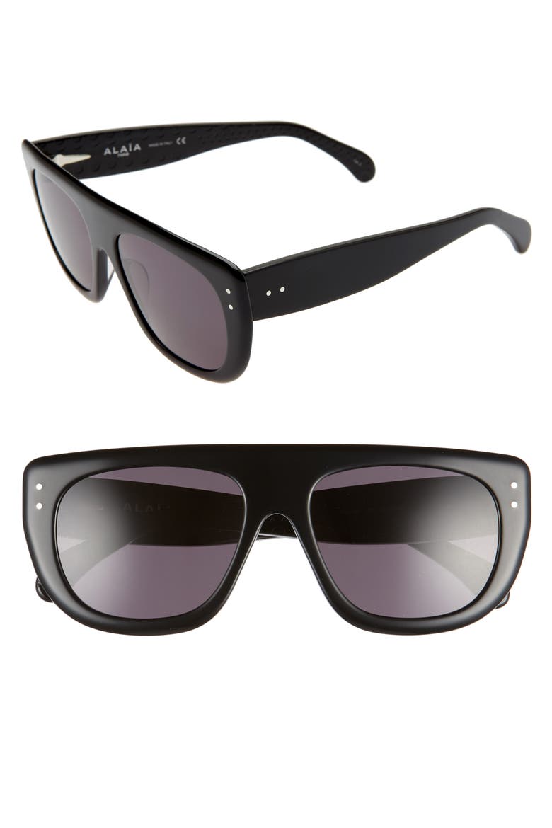55mm Square Flattop Sunglasses, Main, color, BLACK