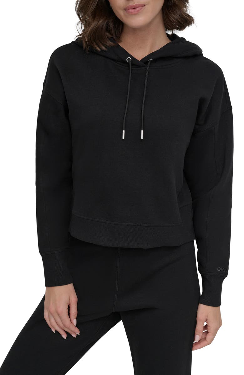 DKNY Embroidered Logo Fleece Crop Hoodie, Main, color,