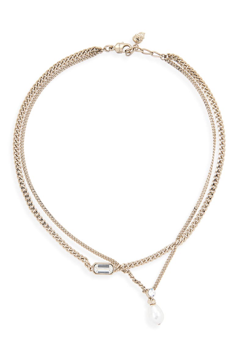 Skull & Crystal Layered Chain Necklace, Main, color, BRASS/CRYSTAL