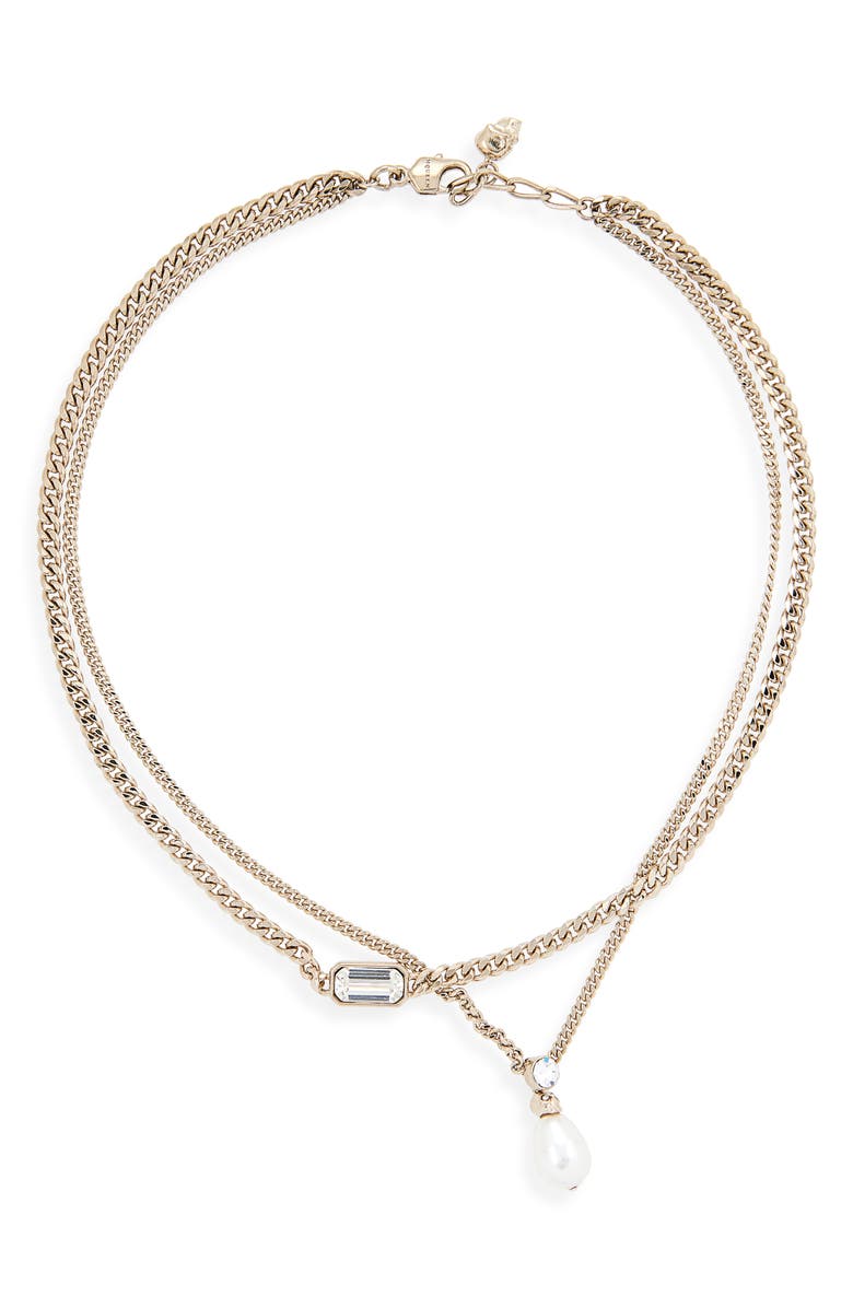 McQueen Skull & Crystal Layered Chain Necklace, Main, color, Brass/Crystal