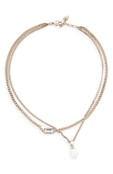 Skull & Crystal Layered Chain Necklace