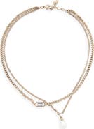 McQueen Skull & Crystal Layered Chain Necklace