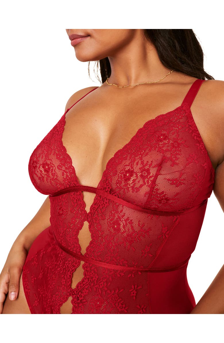 Adore Me Rosie Crotchless Bodysuit Lingerie, Alternate, color, Deep Red