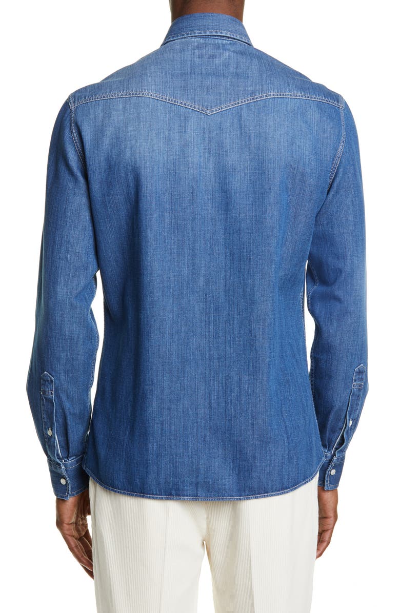 Brunello Cucinelli Leisure Fit Dark Western Shirt, Alternate, color, 