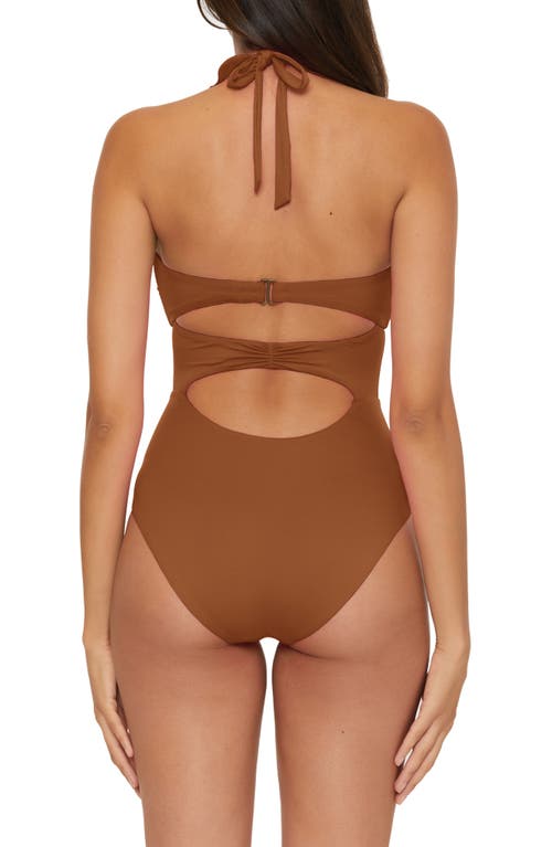 Soluna Standard Buckle Up One Piece Bandeau Swimsuit With Cut Out Neck In Brown