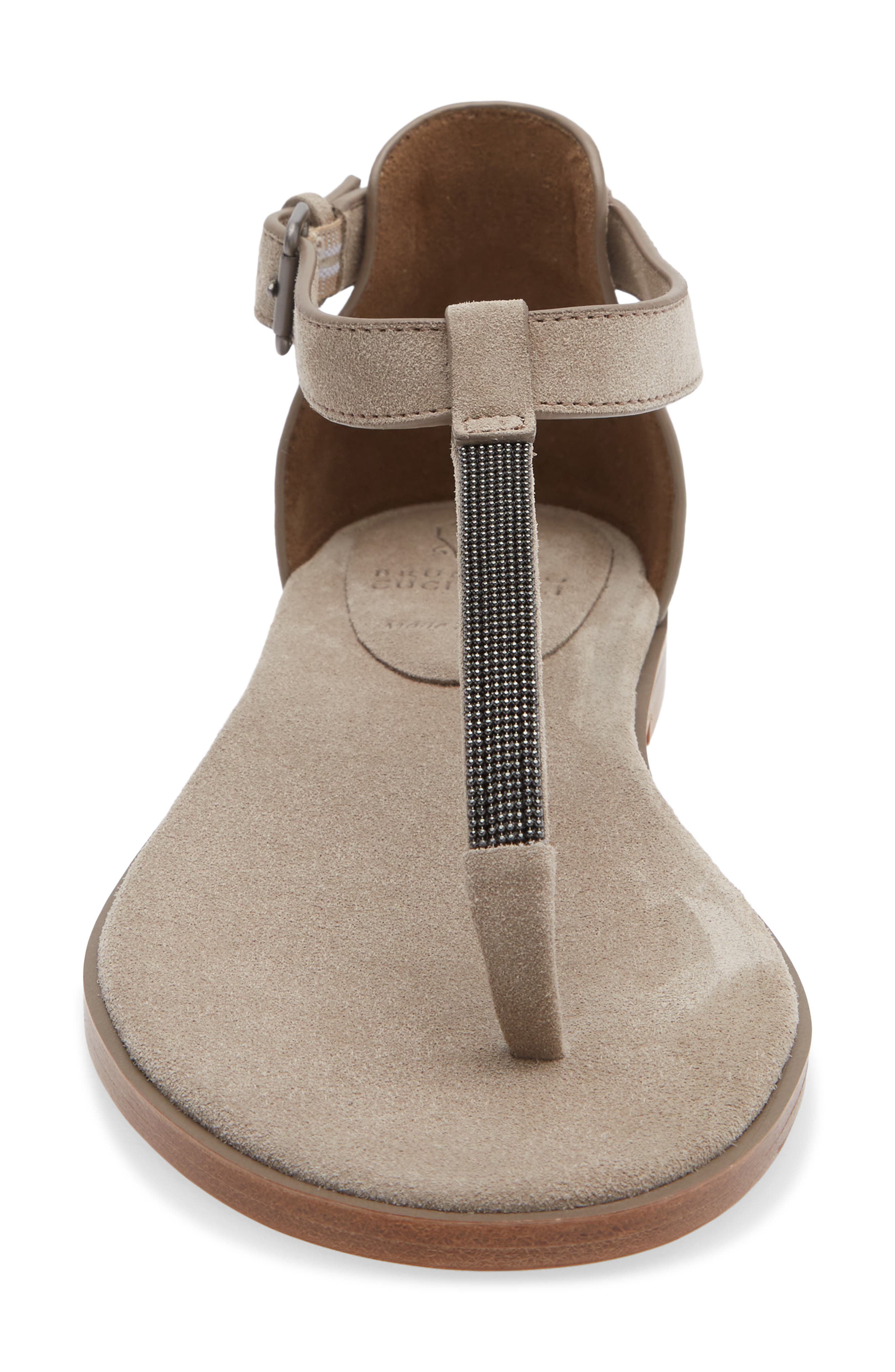 Brunello Cucinelli Monili T-Strap Suede Sandal, Alternate, color, C5859 Ice