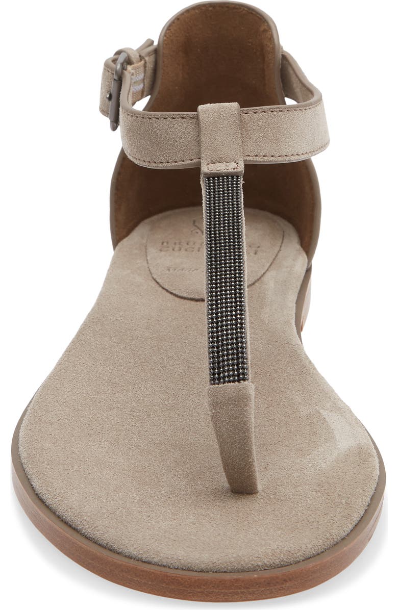 Brunello Cucinelli Monili T-Strap Suede Sandal, Alternate, color, C5859 Ice