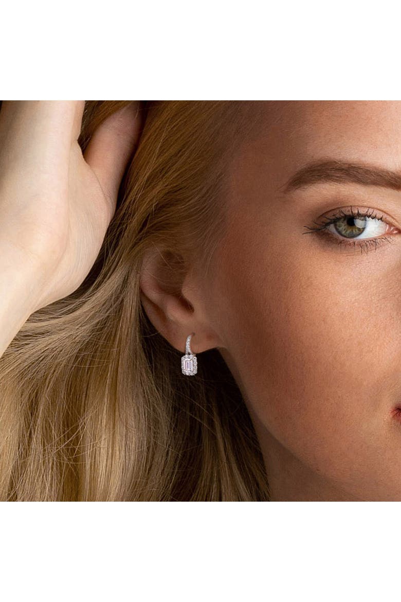 Moissanite Halo Leverback Earrings, Alternate, color, Sterling Silver